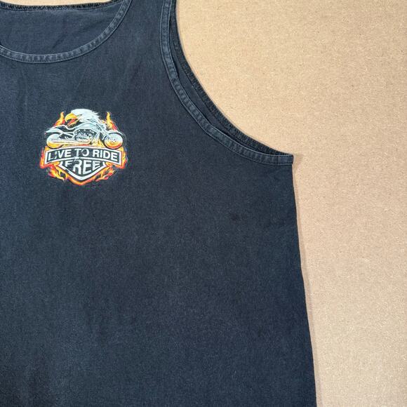 Vintage 90s Aruba Live To Ride Free Eagle Motorcycle Tank Top Black Biker M - Picture 4 of 8